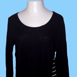 a.n.a Womens Long Sleeve Blouse Large Semi-Sheer Back Black White Top